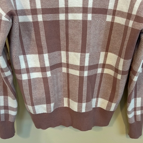 Christian Siriano Sweater Womens XS Light Cream Tan V Neck Plaid Pullover - Picture 10 of 10